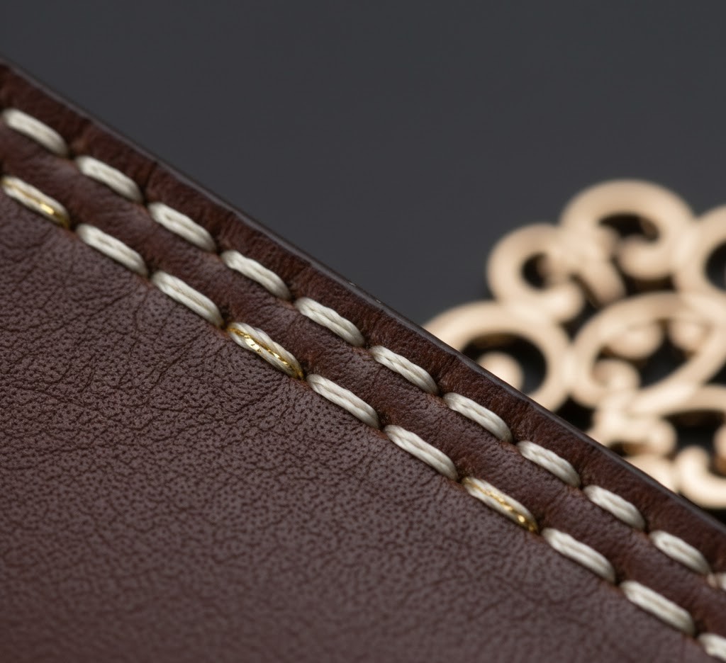 Close-up of leather stitching detail